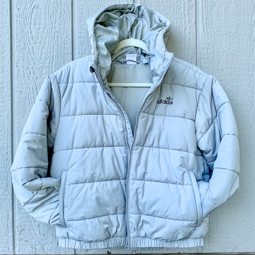 Adidas Originals light grey semi-cropped oversized zip up puffer jacket - Picture 15 of 16